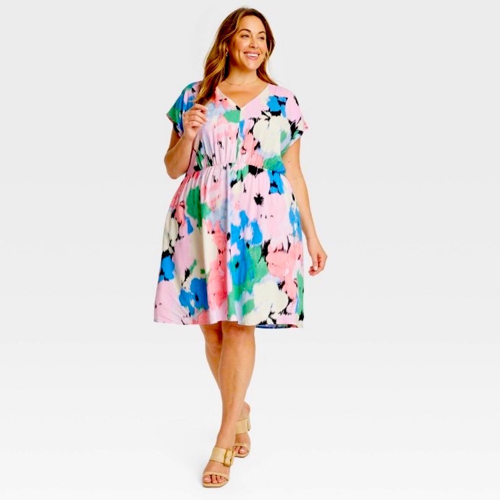 Women’s Short Sleeve Mini A-Line Dress Ava &Viv Floral